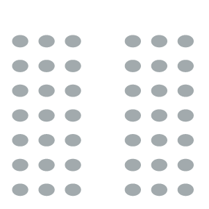 Two columns of chairs with three chairs per row