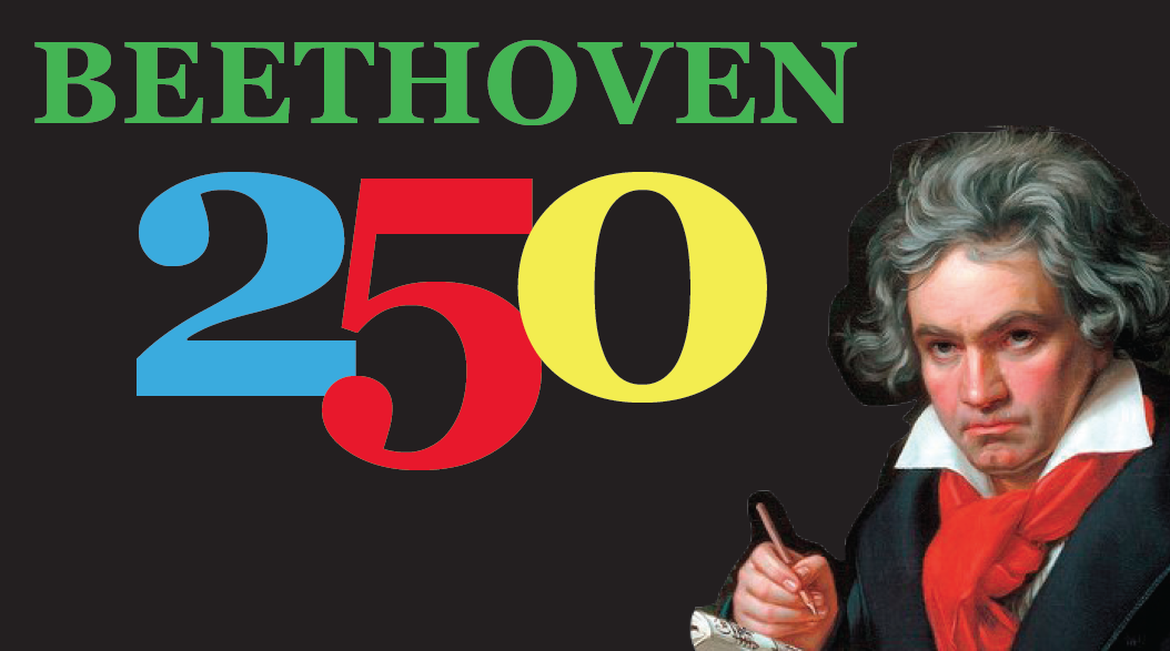 Text: Beethoven 250 with portrait of the musician 