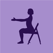 purple silhouette of a woman in a chair doing a yoga position 