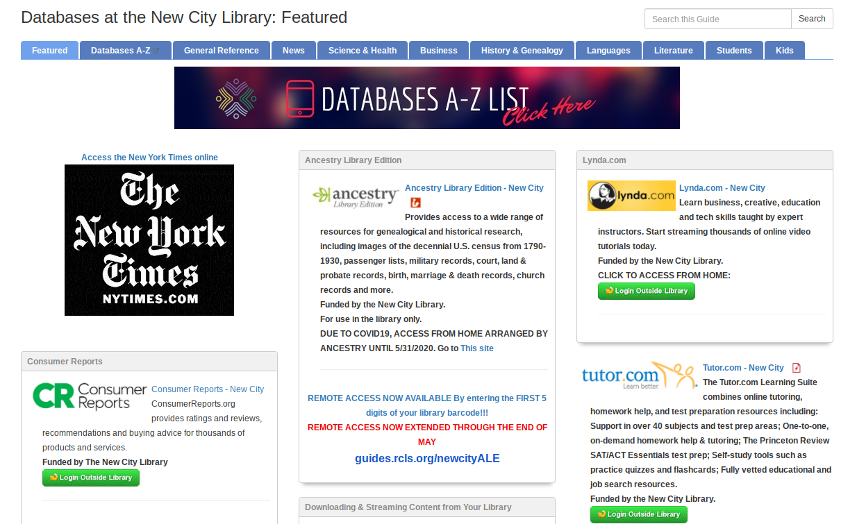 Databases at the New City Library