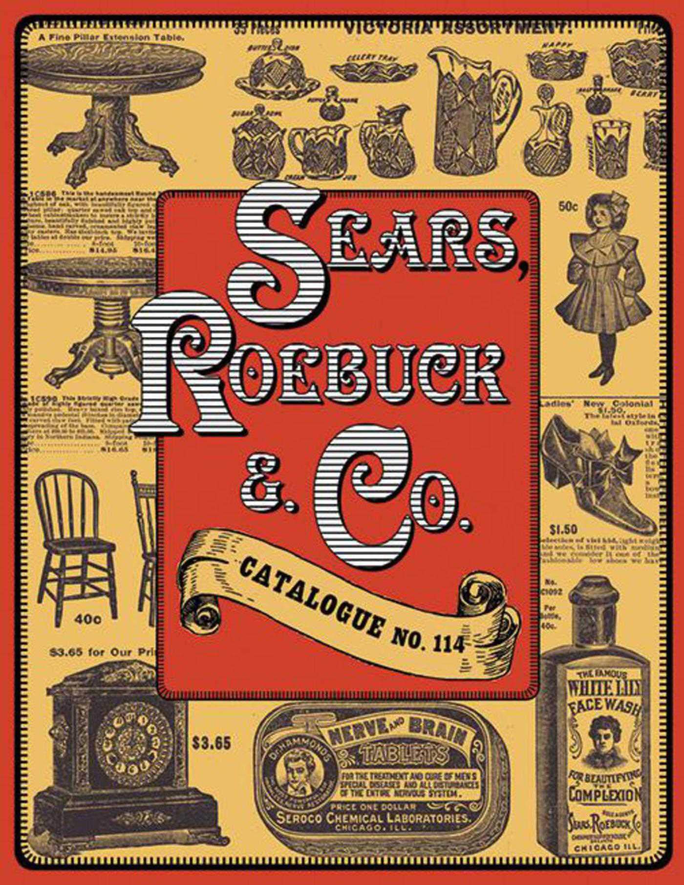 cover of a sears and roebock catalog in yellow and red 