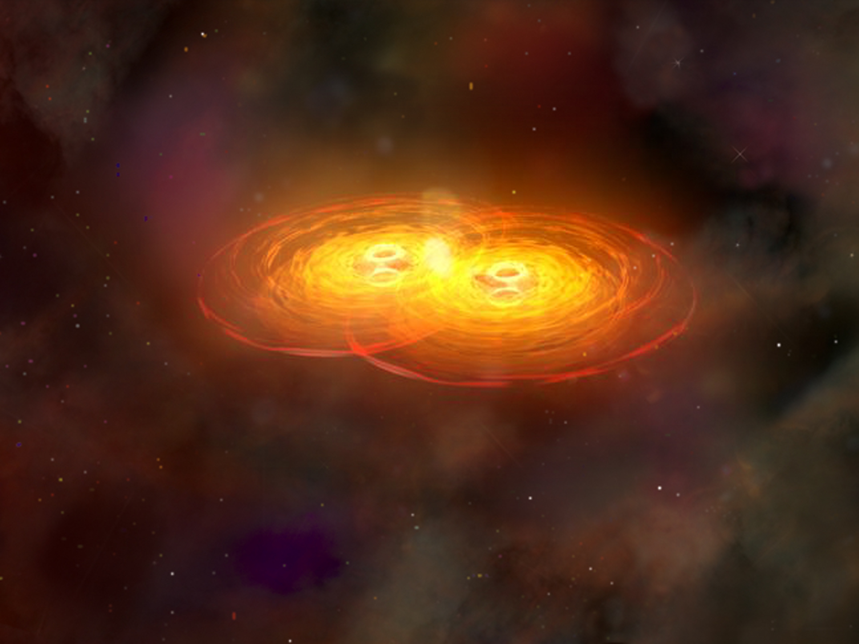 Image of two black holes merging together into one