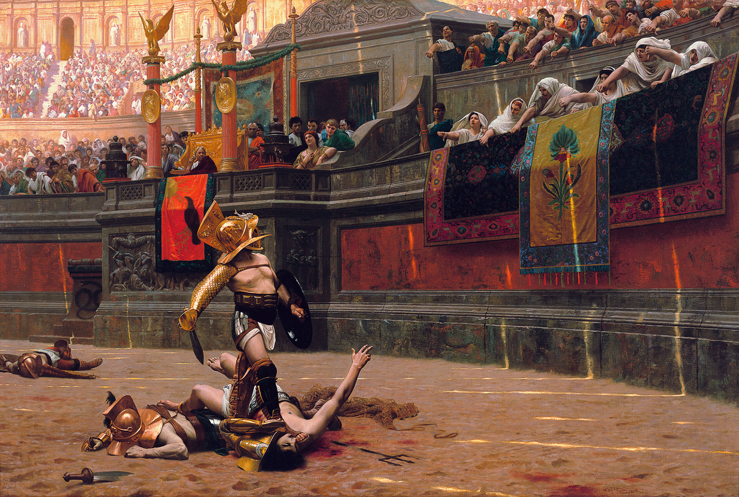 gladiators fighting in the arena