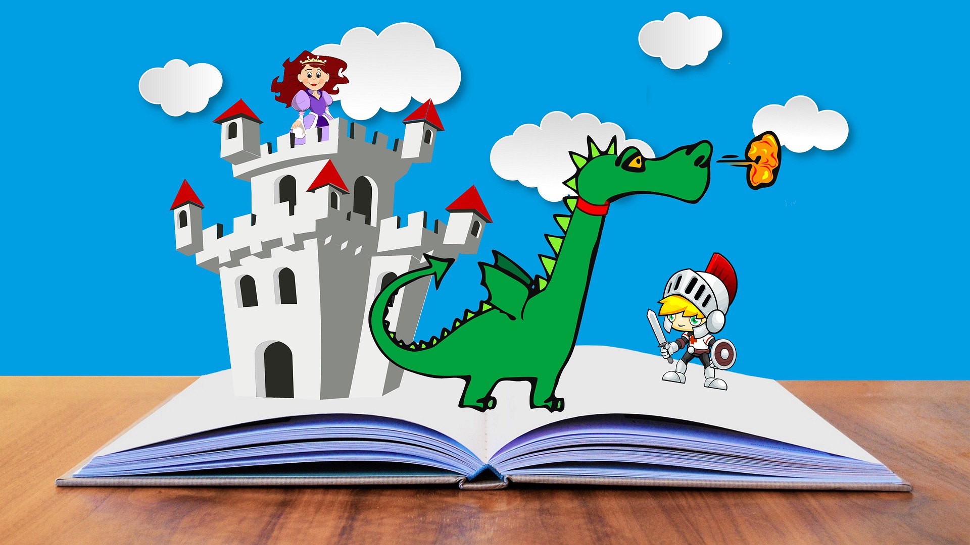 Book with castle and dragon.  Image courtesy of Tumisu and Pixabay