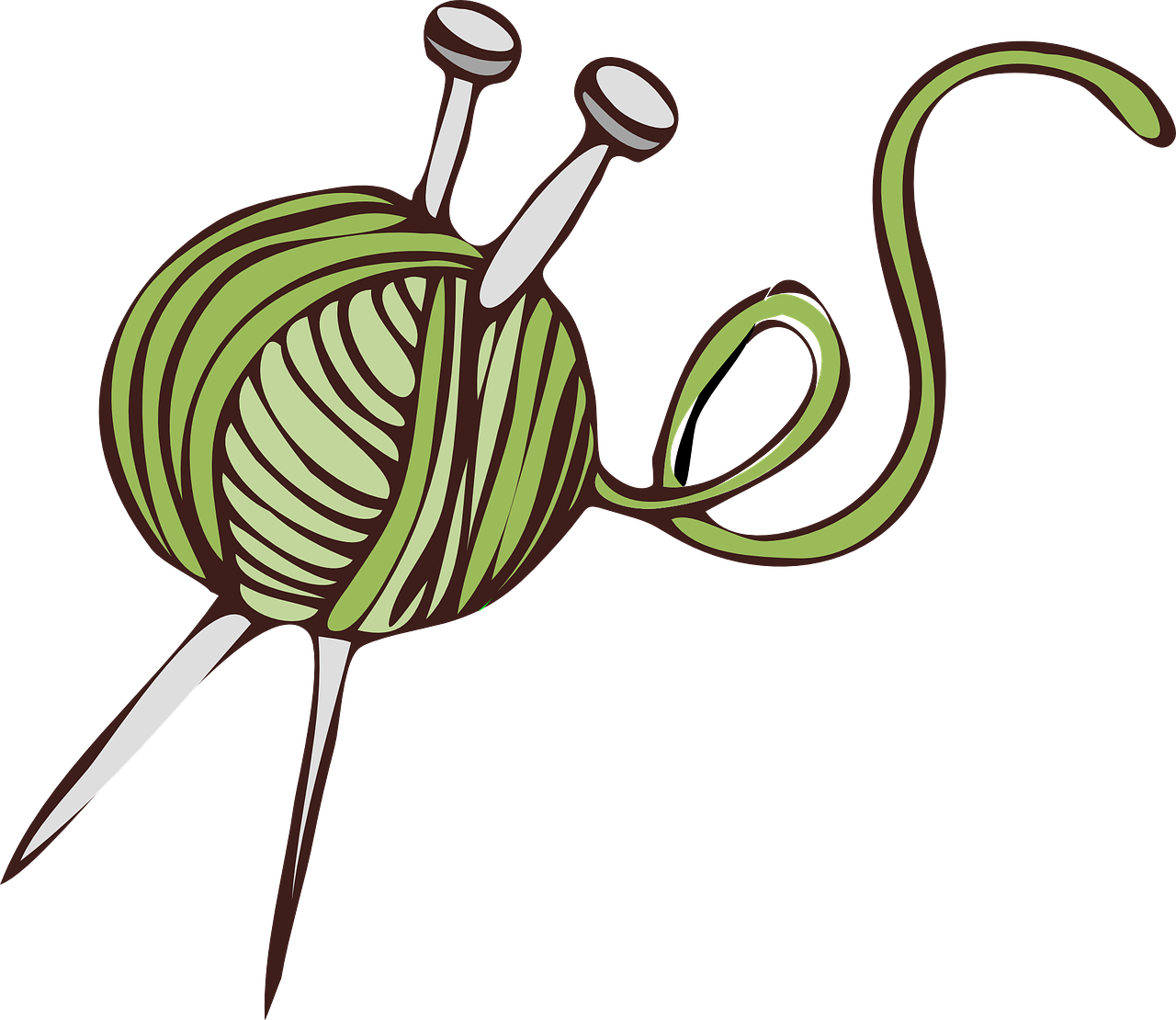 drawing of a ball of yarn with two stick driven through it. 