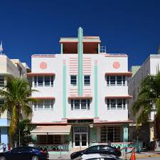 white building with peach and teal accents