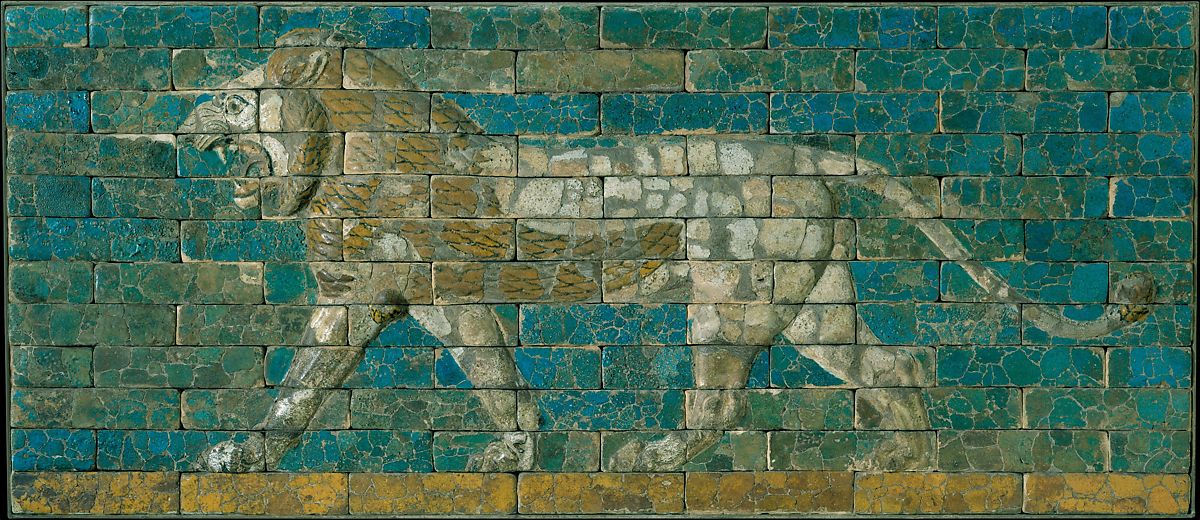 tile painted with a lion 