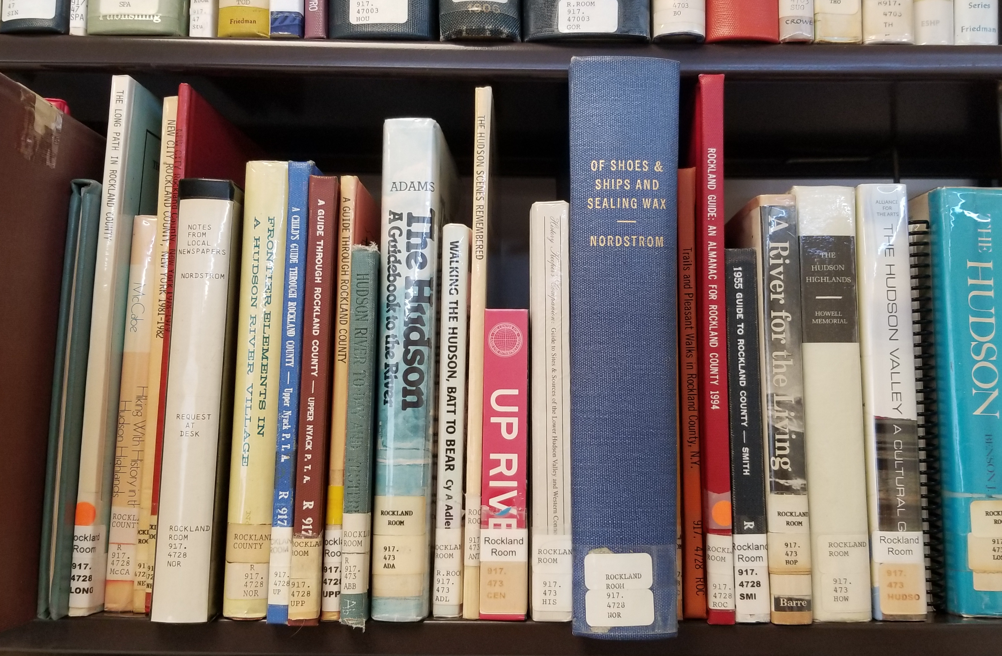 Local history books on the shelf in the new Rockland Room