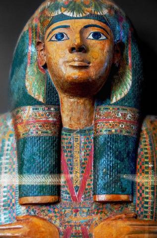 a sarcophagus painted colorfully 