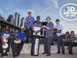 band photo with a group of men standing in front the manhattan skyline