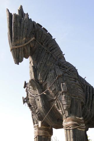 color photo of a recreation of the Trojan horse