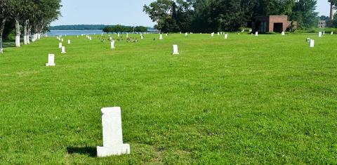 Memorial stones on New York City's Hart Island