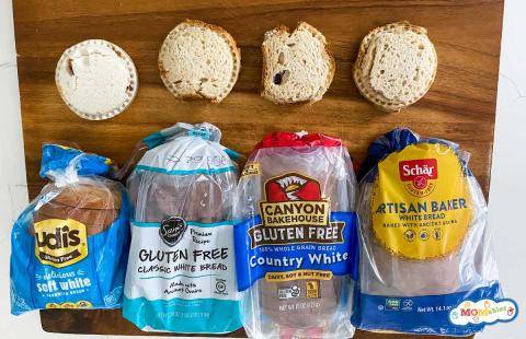 color photo of four popular brands of gluten-free bread