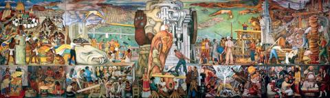 A small photo of a large mural piece by Diego Rivera 