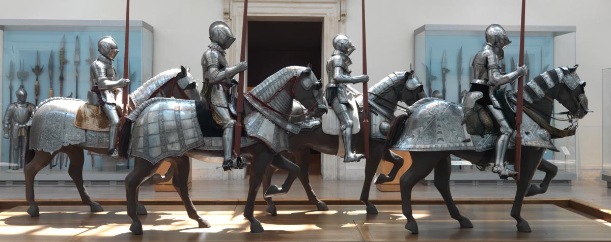 Picture of armor for a man set aside model horse, also with armor. 