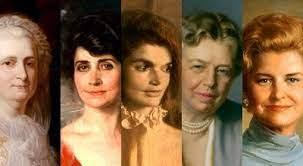 color photo of oil paintings of five first ladies