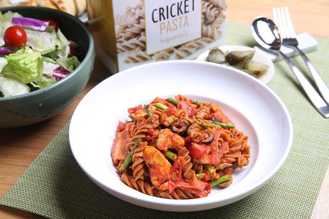 bowl of pasta made with cricket flour