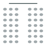 Two columns of chairs with a table facing the columns